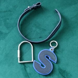 Black and Blue Leather Letter "S" Luggage Charm Keychain with Strap